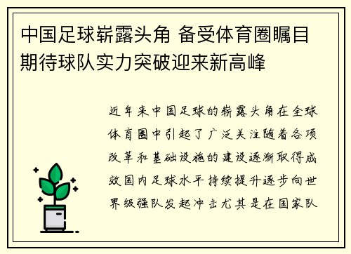 中国足球崭露头角 备受体育圈瞩目 期待球队实力突破迎来新高峰